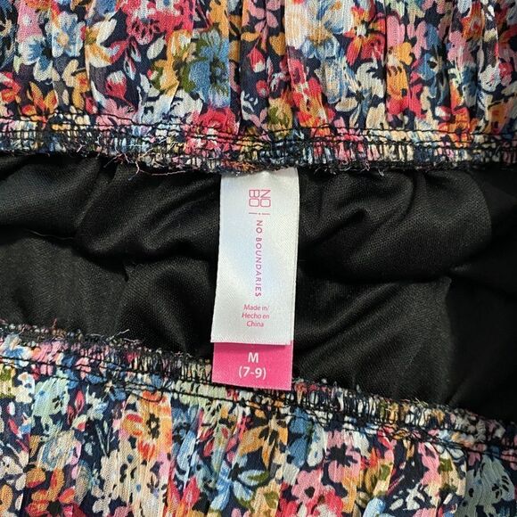 NOBO Pull On Asymmetrical Skirt Navy Blue Pink Ditsy Floral Ruffle - Picture 9 of 12